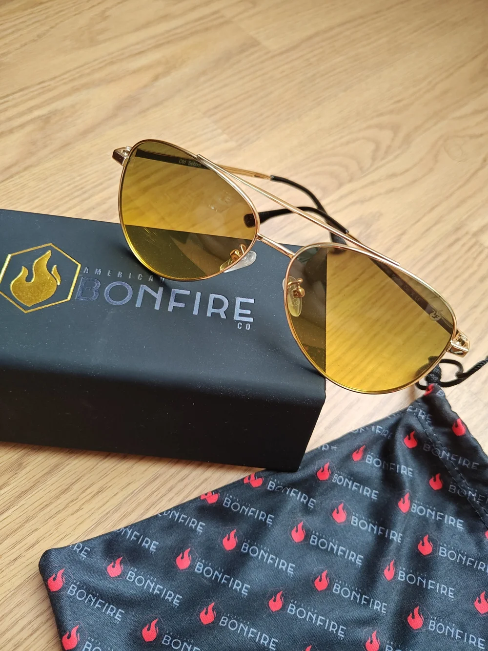 American Bonfire Co. Aviator Sunglasses Old-school Yellow Gold Metal Frame